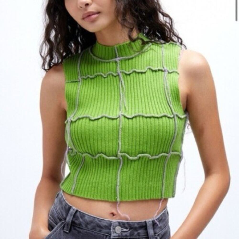 The Ragged Priest Lover Sweater Top Green & Grey Sleeveless Tank